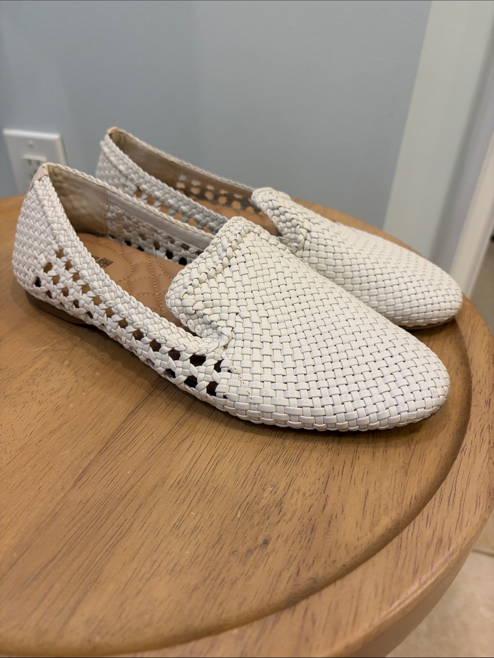 Birdies Woven Slip-On Loafers in White - Women's Comfort Flats